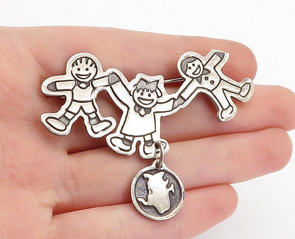 EFS MEXICO 925 Silver  Vintage Children Holding Hands Unity Brooch Pin  BP1475