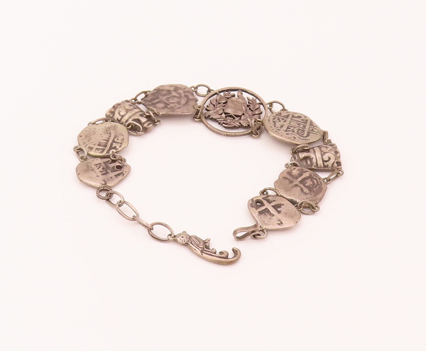 925 Sterling Silver  Vintage Antique Stencil Roman Cutout Link Bracelet BT9921