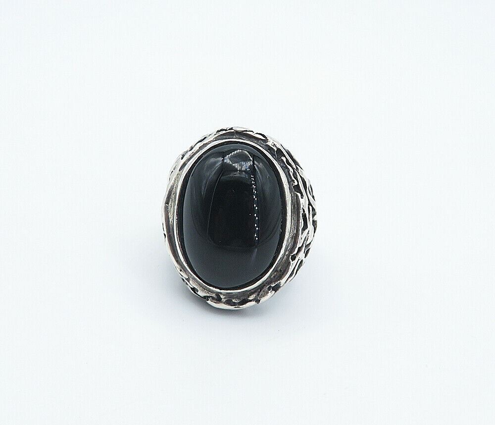 925 Sterling Silver  Vintage Black Onyx Chiseled Cocktail Ring Sz 7  RG8285