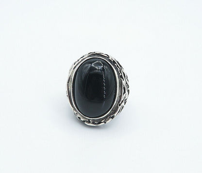 925 Sterling Silver  Vintage Black Onyx Chiseled Cocktail Ring Sz 7  RG8285