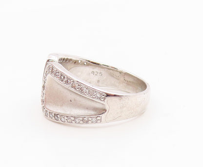 925 Sterling Silver Vintage Ring Modernist CZ Abstracr Wrap Band  Sz 7  RG35637