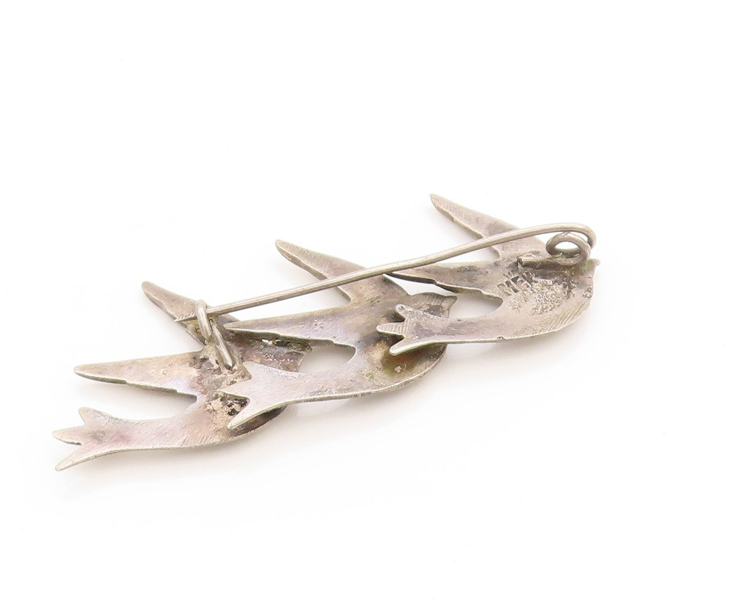 925 Sterling Silver Vintage Brooch MEXICO Etched Swallow Flying Birds  BP11853