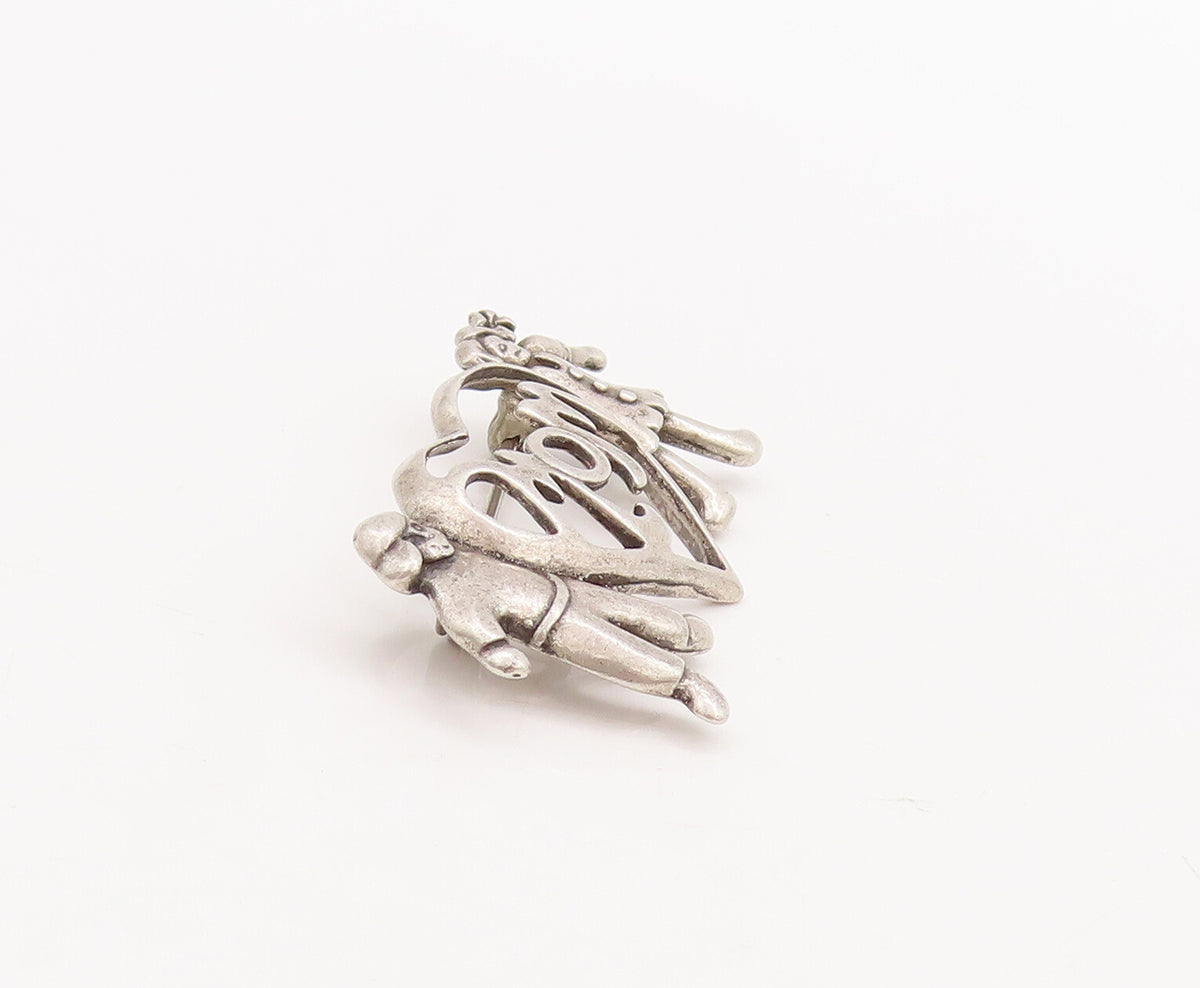 925 Sterling Silver Vintage Brooch Pin Cutout Children Love Heart Mom  BP11092