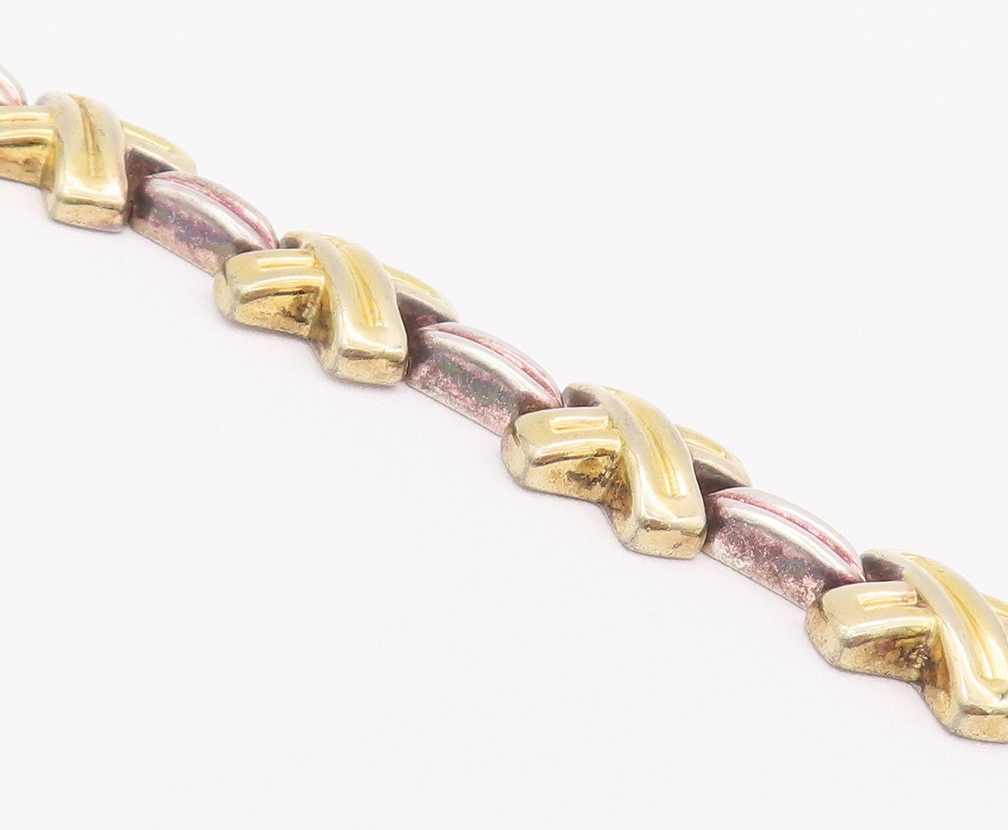 925 Sterling Silver Vintage Bracelet Fold Plated Cutout Cross And Links  BT10403