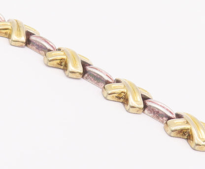 925 Sterling Silver Vintage Bracelet Fold Plated Cutout Cross And Links  BT10403