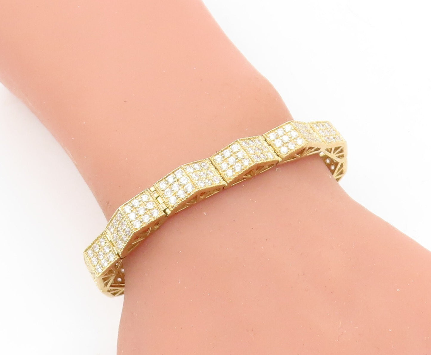 925 Sterling Silver  Sparkling Topaz Shiny Gold Plated Chain Bracelet  BT2660