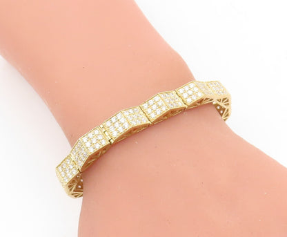 925 Sterling Silver  Sparkling Topaz Shiny Gold Plated Chain Bracelet  BT2660