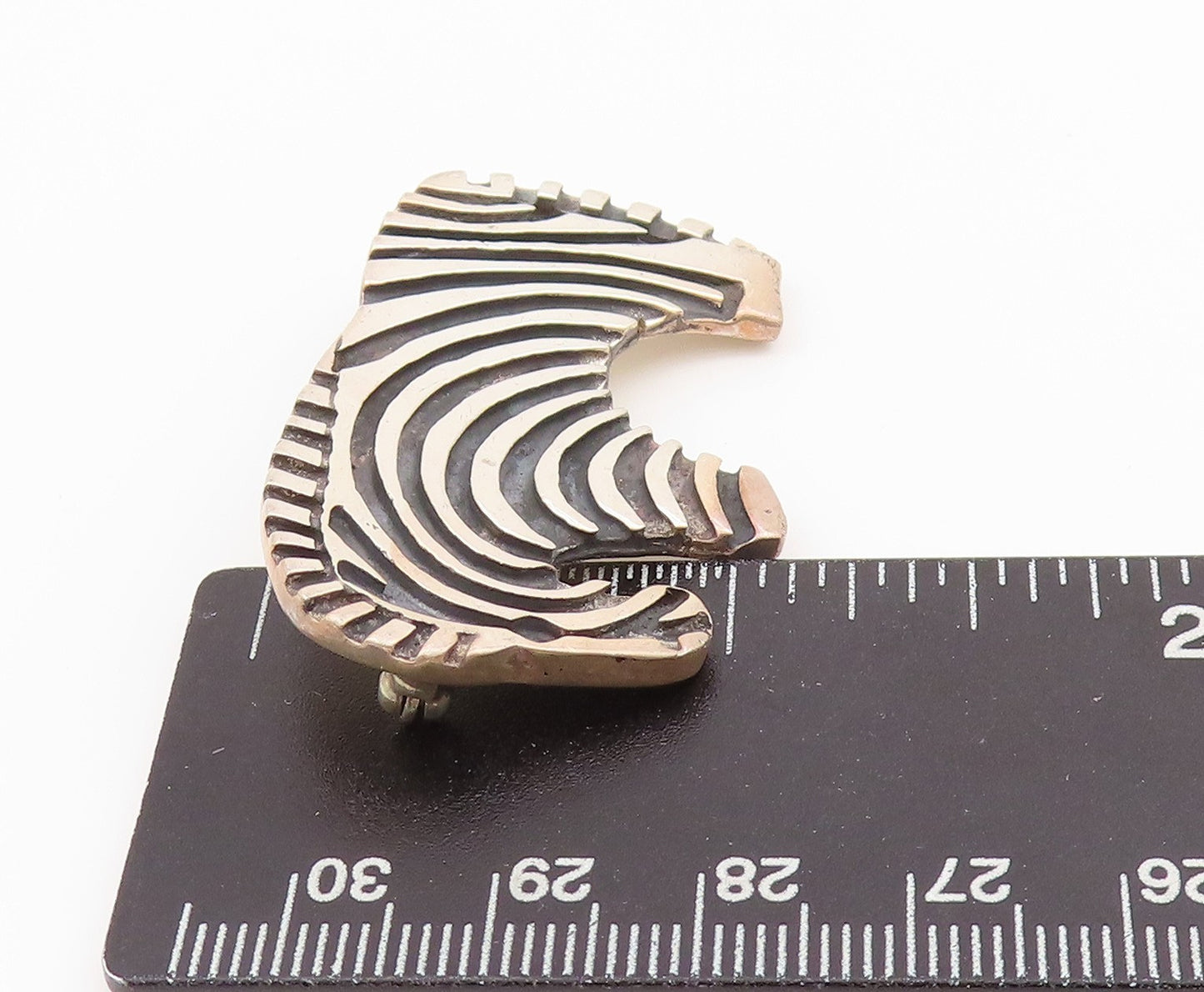 925 Sterling Silver Vintage Brooch Designer Stripes Grooved Zebra  BP11691