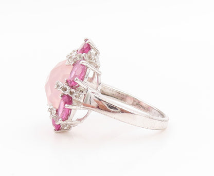 925 Sterling Silver Vintage Ring Rose Quartz & Topaz Floral Band  Sz 8  RG35777