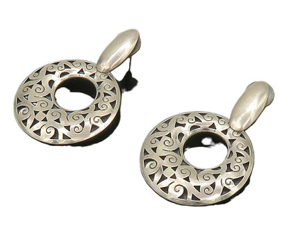 925 Sterling Silver  Vintage Shiny Cutout Swirl Detail Dangle Earrings  EG8345
