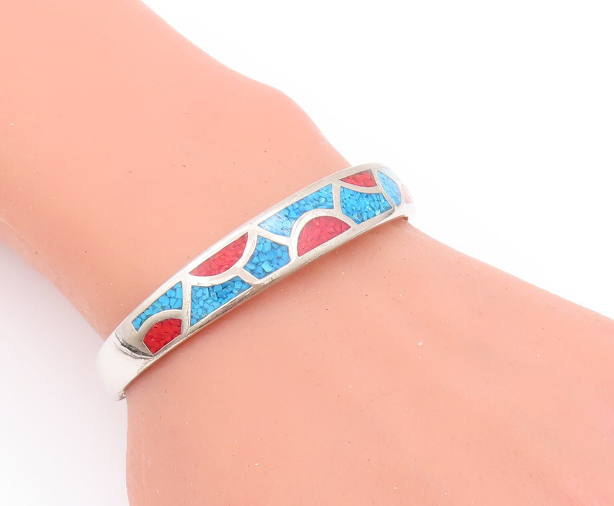 925 Sterling Silver Vintage Bracelet Southwestern Design Crush Turquoise BT10583