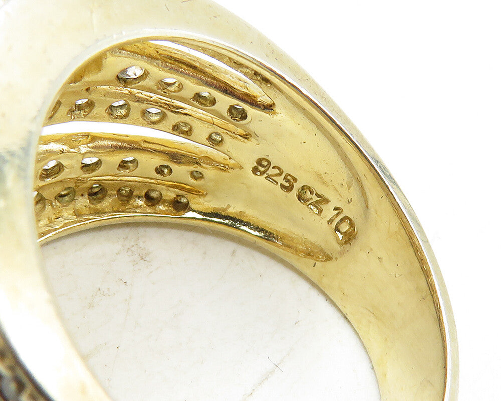 ROSS SIMON 925 Silver  Cubic Zirconia Gold Plated Split Band Ring Sz 10 RG9891