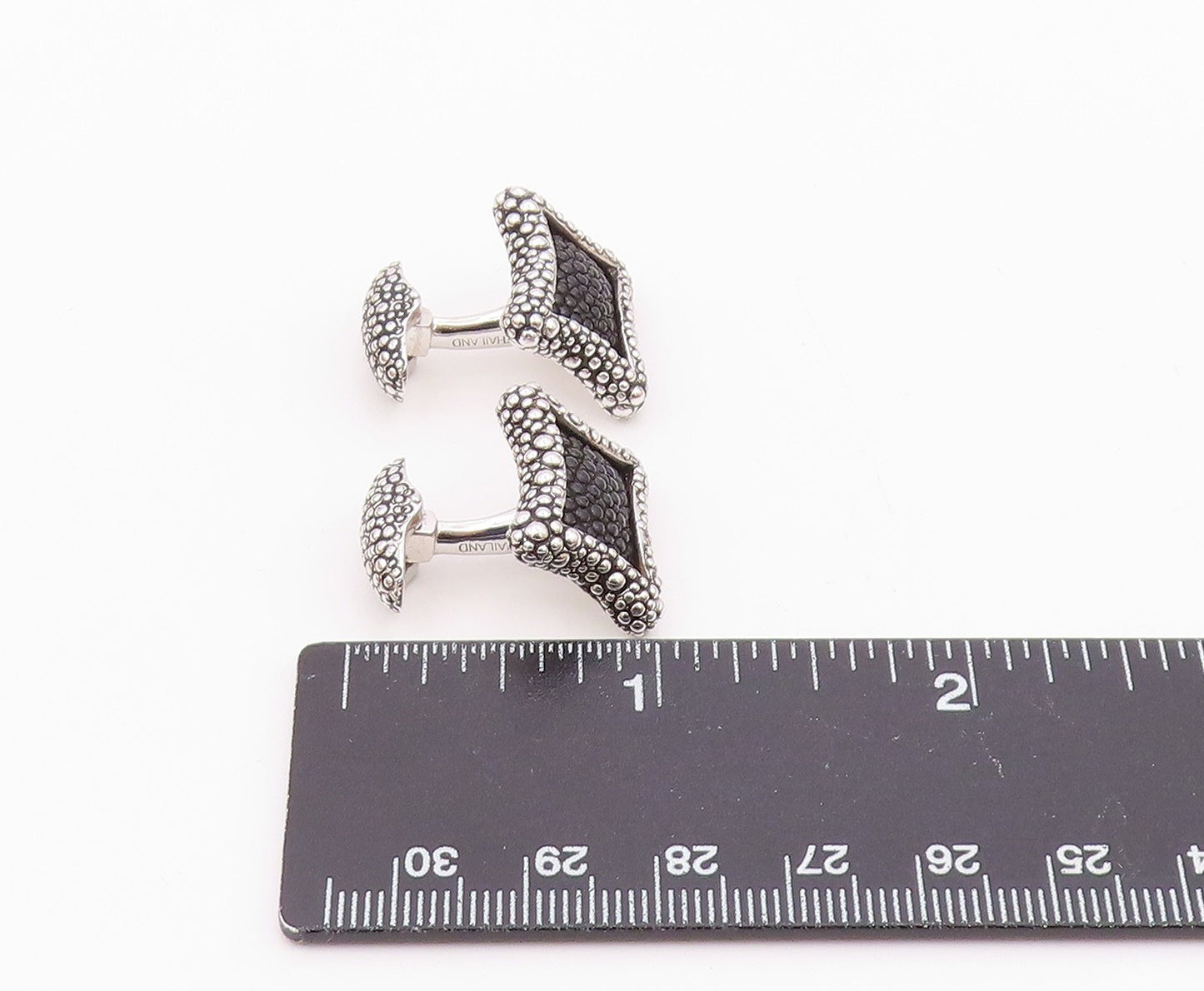 925 Sterling Silver  Shiny Cobble Border Two Tone Square Cuff Links  TR1794