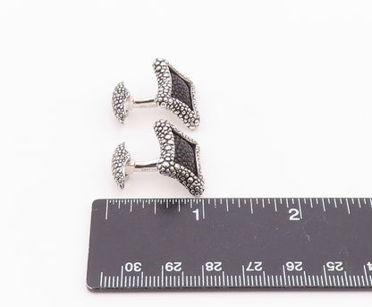925 Sterling Silver  Shiny Cobble Border Two Tone Square Cuff Links  TR1794