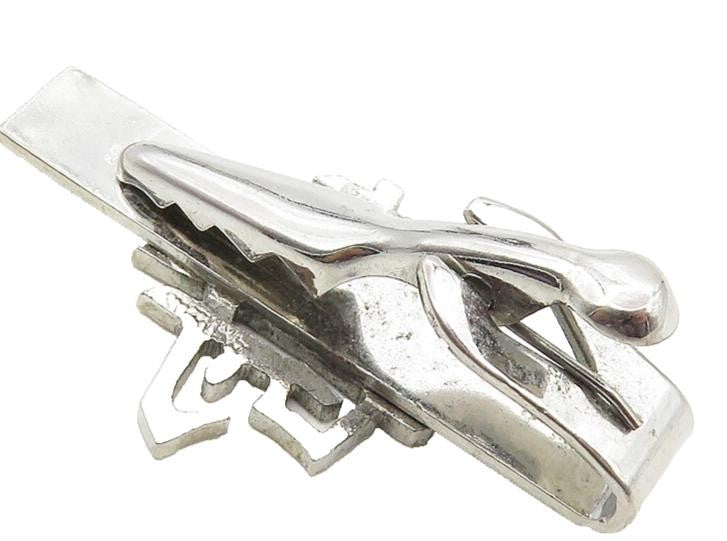 925 Sterling Silver  Vintage Shiny Chinese Character Tie Clip  TR1776