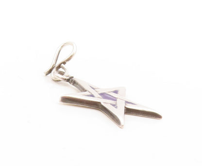 925 Sterling Silver Vintage Pendant Solid Enameled Cutout Star  PT23807