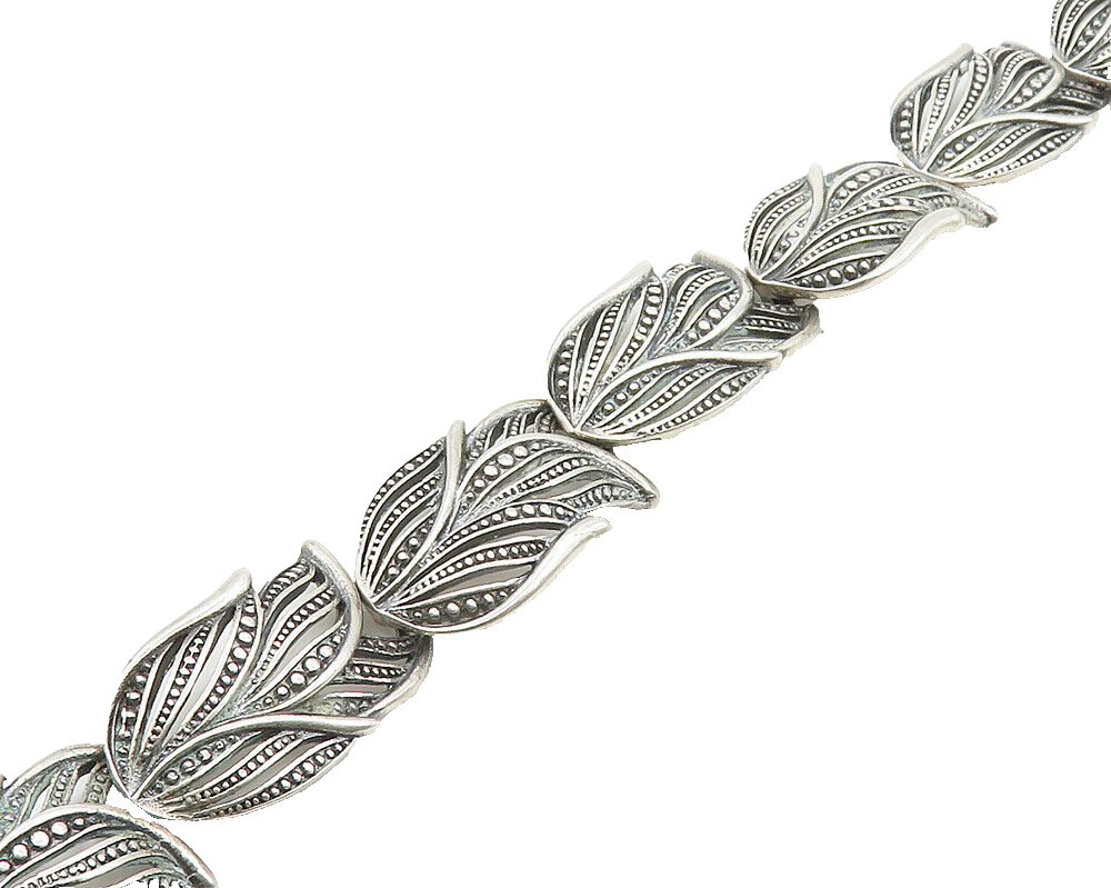 OR PAZ ISRAEL 925 Sterling Silver  Vintage Floral Leaf Chain Bracelet  BT7410