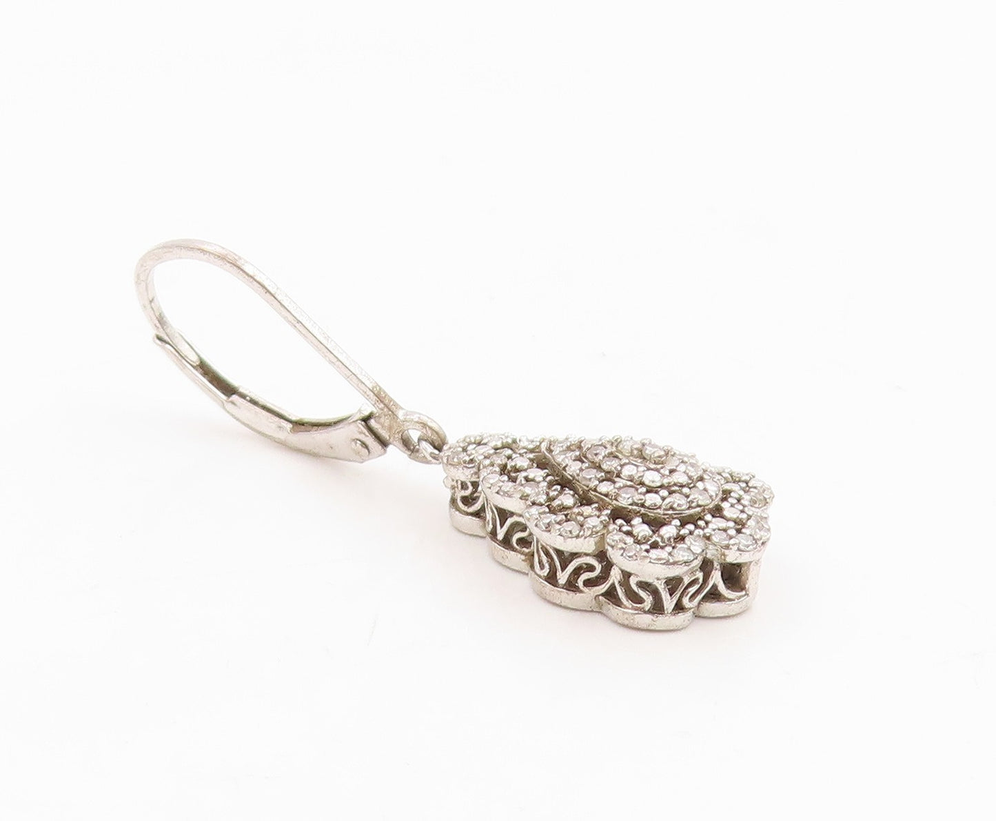 925 Sterling Silver Vintage Earrings Real Diamonds Designer Single Piece EG14287