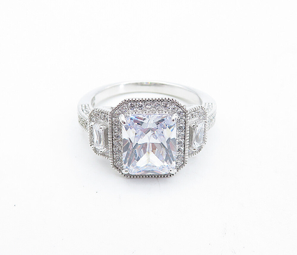 925 Sterling Silver  Sparkling Cubic Zirconia Square Band Ring Sz 10  RG4539