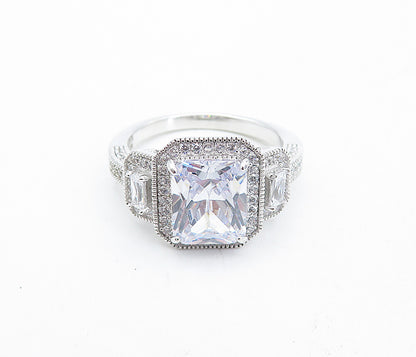 925 Sterling Silver  Sparkling Cubic Zirconia Square Band Ring Sz 10  RG4539