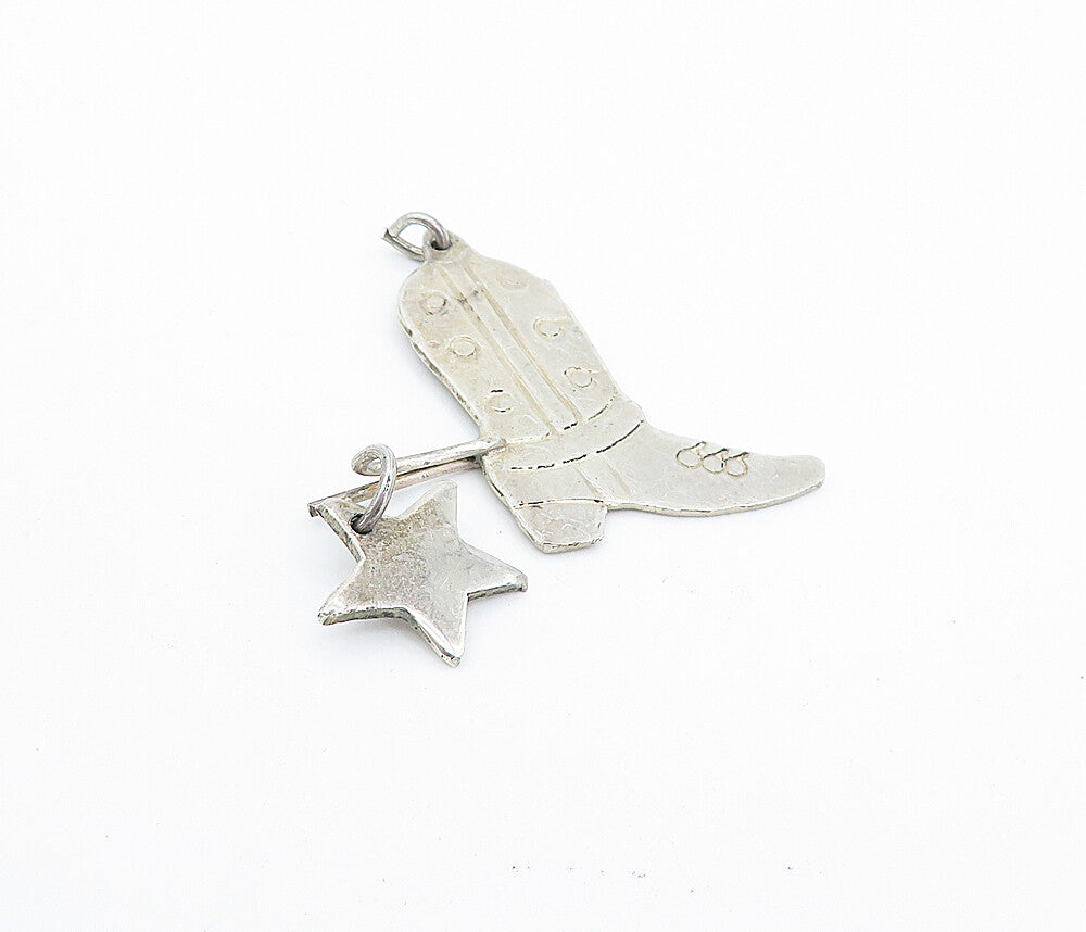 925 Sterling Silver  Vintage Star Charmed Cowboy Boot Motif Pendant  PT2628
