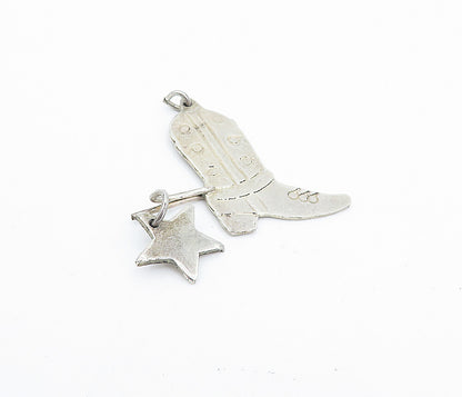 925 Sterling Silver  Vintage Star Charmed Cowboy Boot Motif Pendant  PT2628