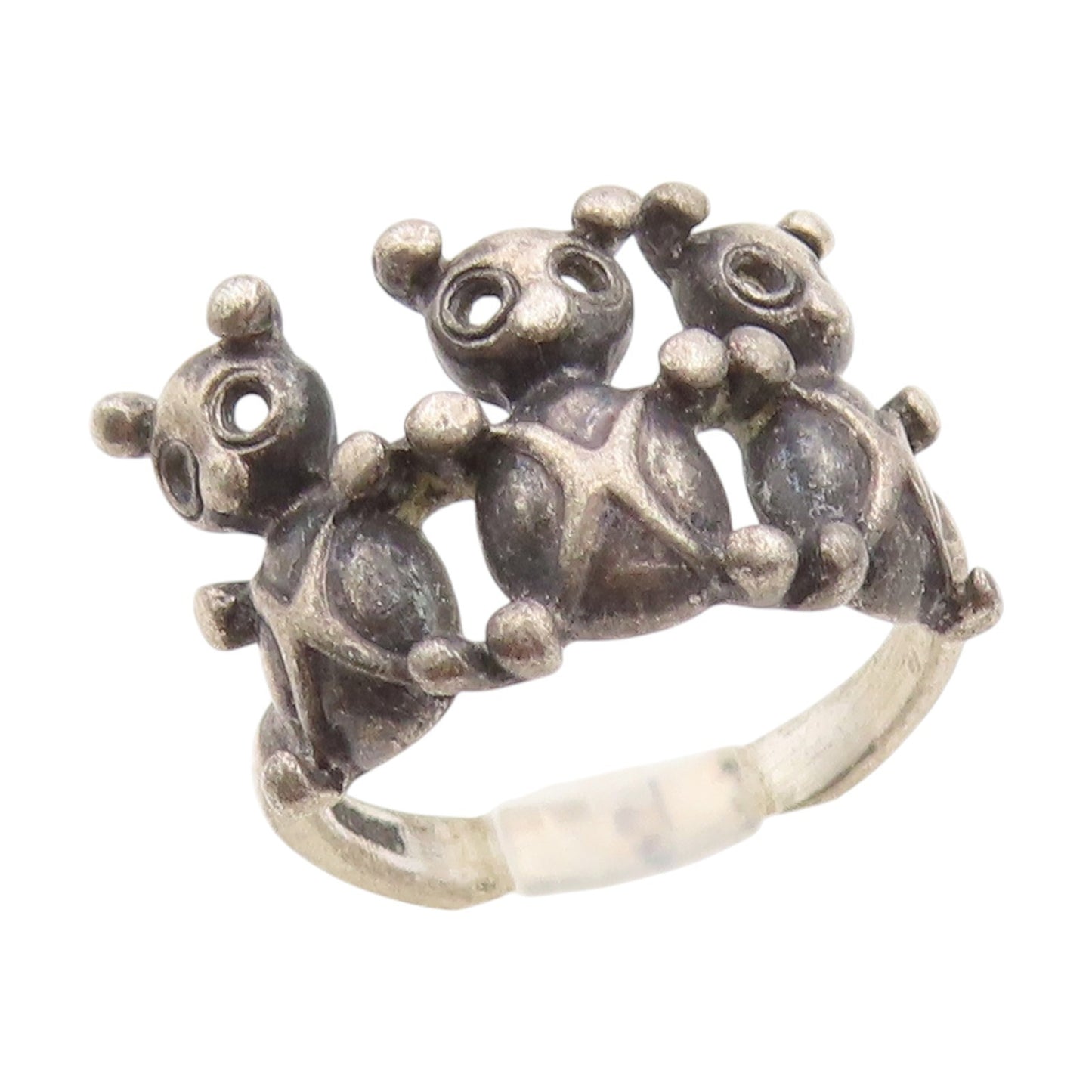 925 Sterling Silver Vintage Ring Teddy Bear Group Cutout Band  Sz 5  RG34200