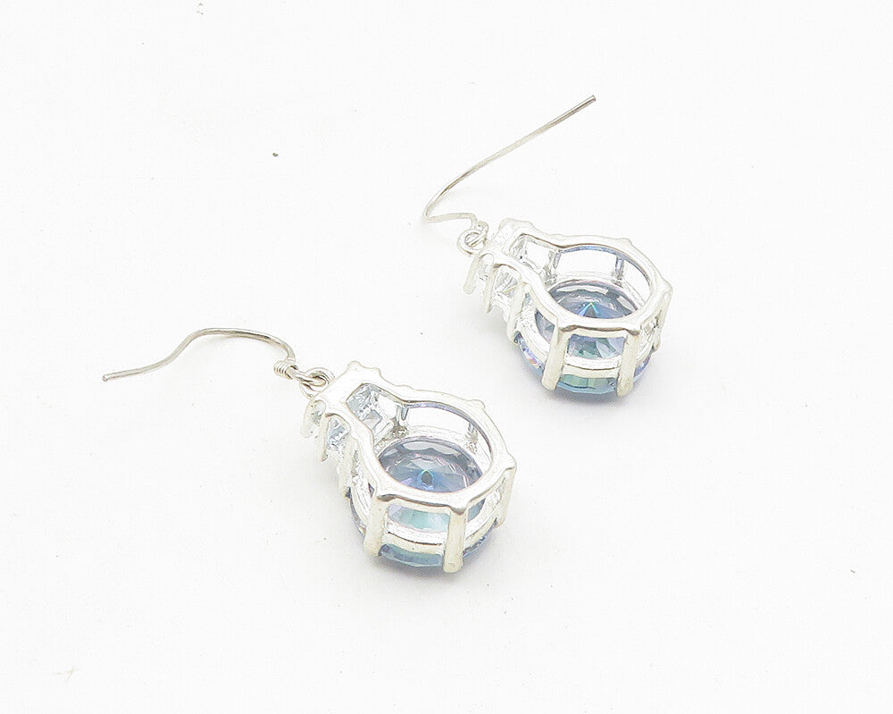 925 Sterling Silver  Prong Set Topaz & Cubic Zirconia Dangle Earrings  EG5543