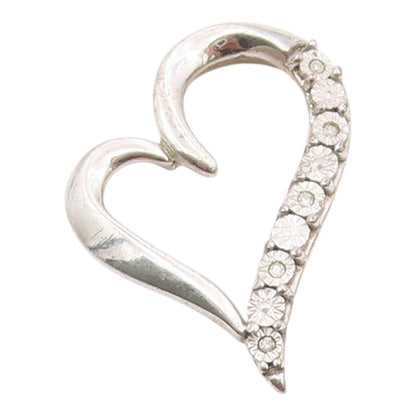 925 Sterling Silver  Genuine Diamonds Open Floral Love Heart Pendant  PT7926