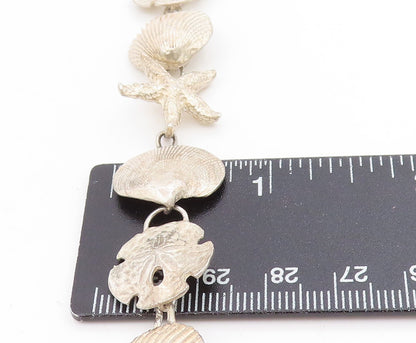925 Sterling Silver Vintage Bracelet Nautical Seashell & Starfish Link  BT11714