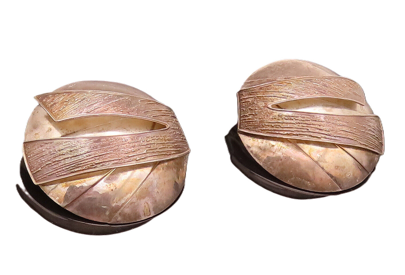 14k GOLD & 925 Sterling Silver  Vintage Designer Dome Round Earrings  EG12449