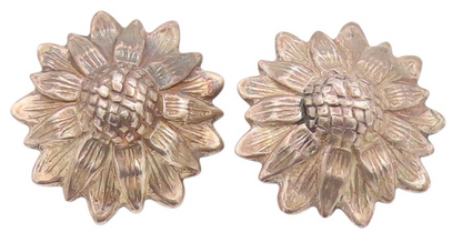 925 Sterling Silver Vintage Earrings Dark Tone Blooming Flower Cut  EG13512