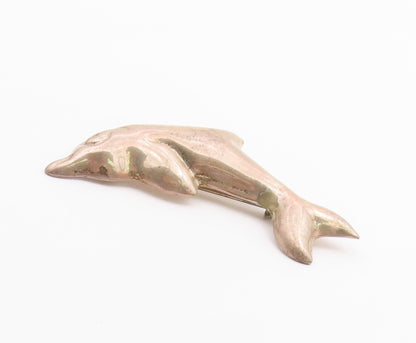 MEXICO 925 Sterling Silver  Vintage Shiny Leaping Dolphin Brooch Pin  BP5003