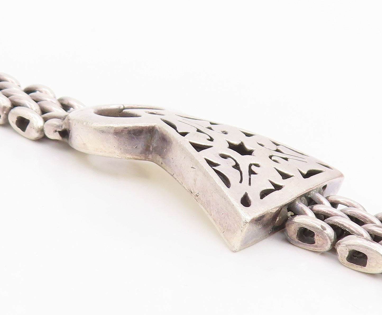 925 Sterling Silver Vintage Bracelet Intricate Geometric Woven Chain  BT11832