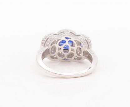 925 Sterling Silver Vintage Ring Oval Sapphire Halo CZ Inlay Sz 8 RG30009