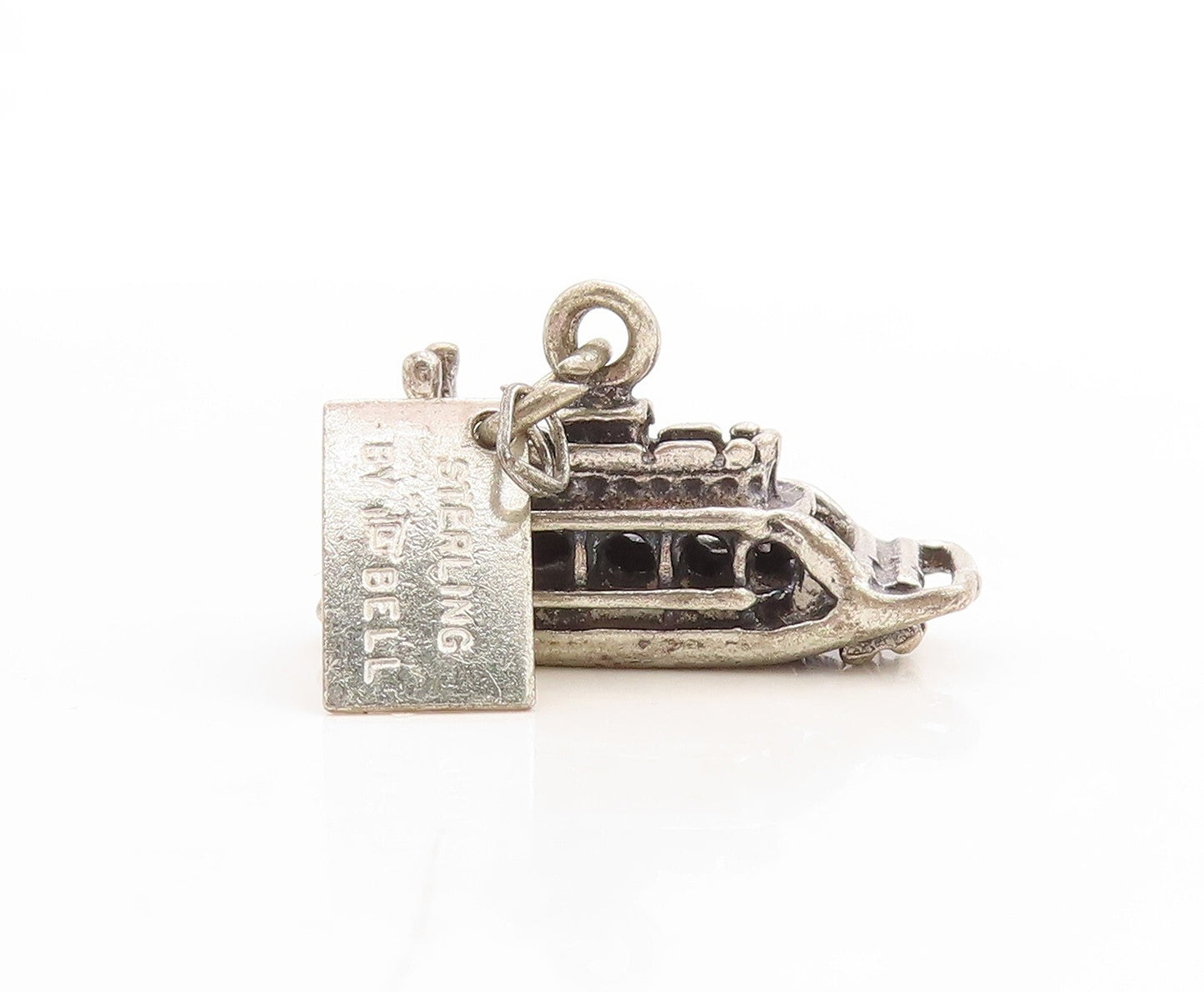 925 Sterling Silver Vintage Pendant 3D Carved Cruise Ship Charm  PT23740