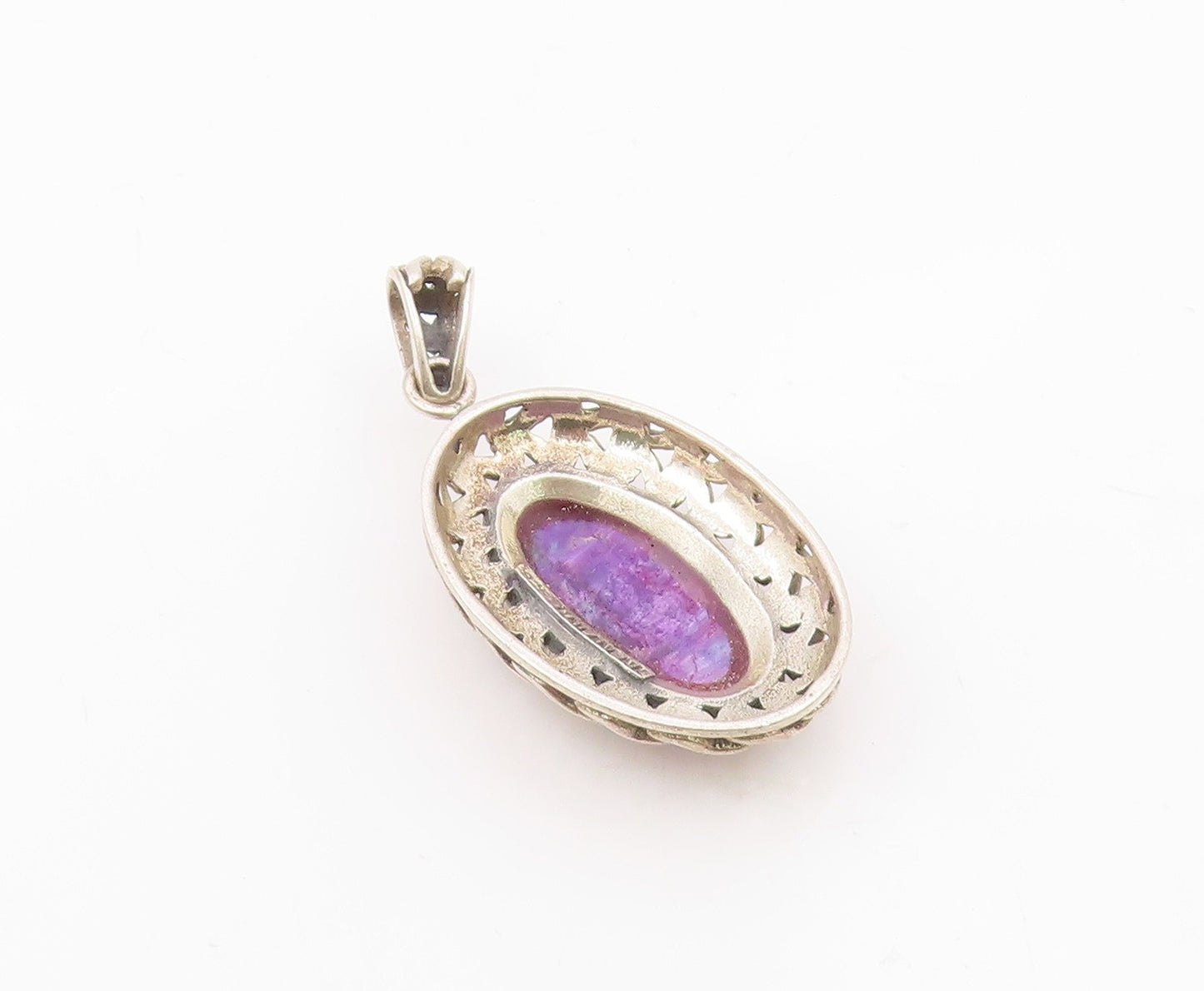 925 Sterling Silver  Vintage Purple Turquoise Chain Link Pendant  PT10356