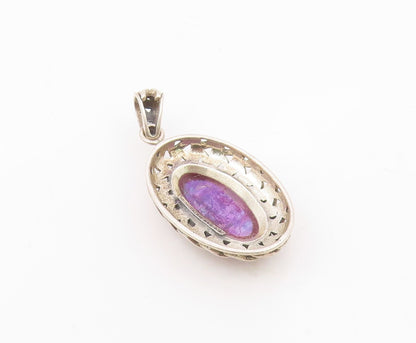 925 Sterling Silver  Vintage Purple Turquoise Chain Link Pendant  PT10356