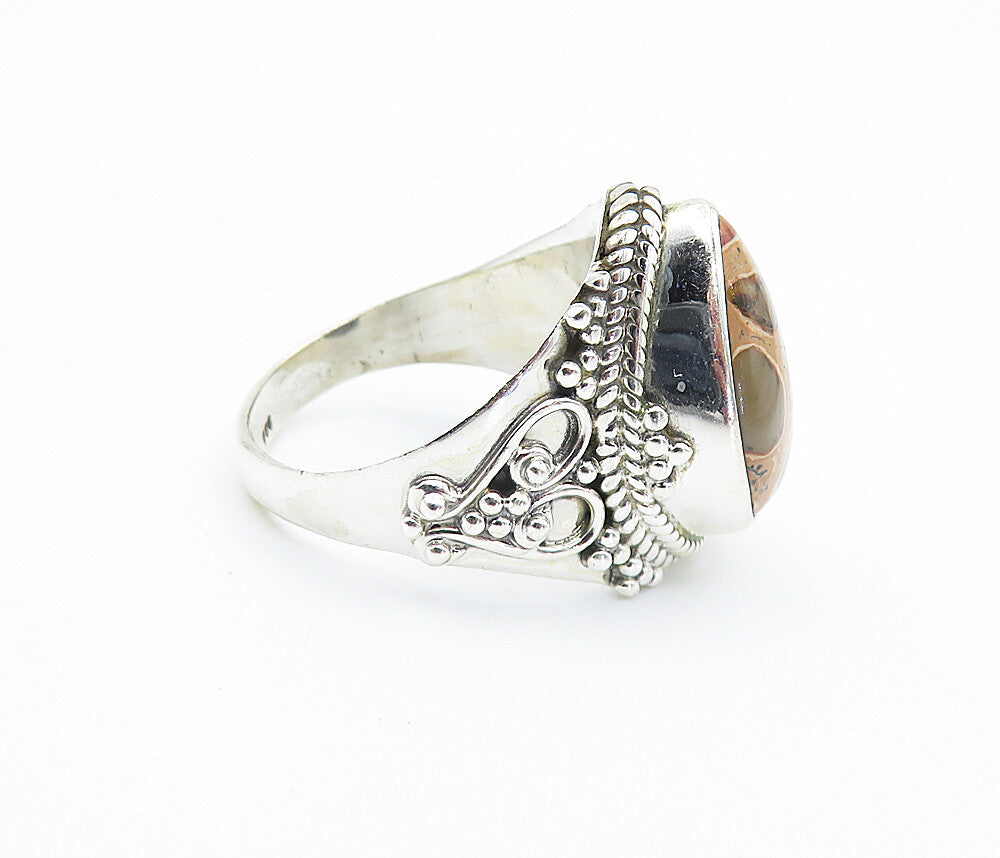 925 Sterling Silver  Cabochon Cut Agate Tear Drop Cocktail Ring Sz 8  RG8142