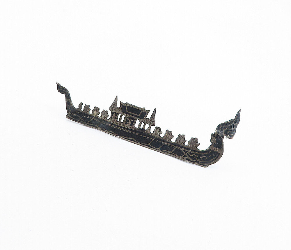 SIAM 925 Sterling Silver  Vintage Antique Niello Temple Brooch Pin  BP2170