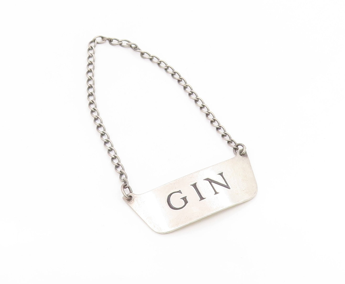 925 Sterling Silver Vintage Liquor Tag Classic Etched Gin Decanter Label  TR4213
