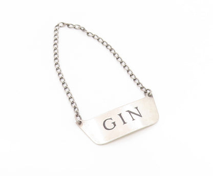 925 Sterling Silver Vintage Liquor Tag Classic Etched Gin Decanter Label  TR4213