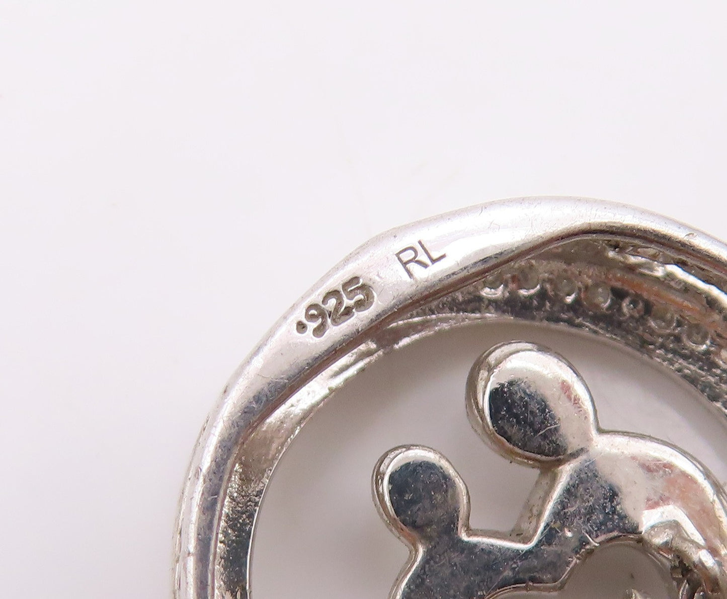 925 Sterling Silver  Vintage Genuine Diamonds Mom & Baby Love Pendant  PT18617