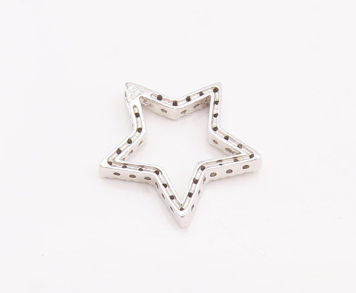 925 Sterling Silver Vintage Pendant Round Topaz Beaded Cutout Star  PT23341