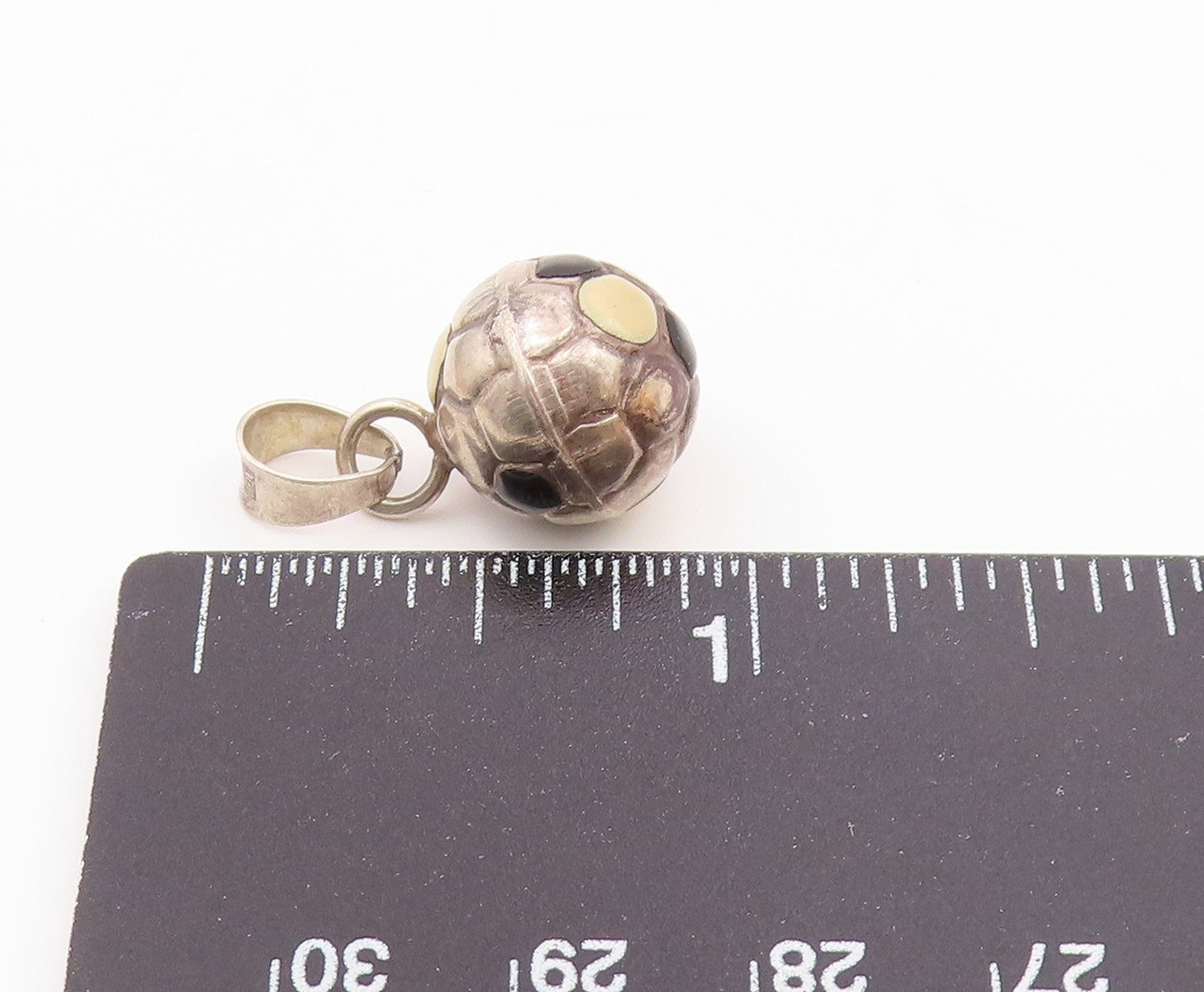 925 Sterling Silver  Vintage Enamel Soccer Ball Sport Drop Pendant  PT19932