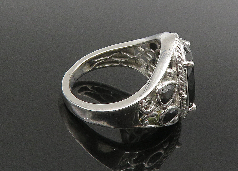 KARIS 925 Sterling Silver  Vintage Faceted Black Spinel Band Ring Sz 7 RG22304