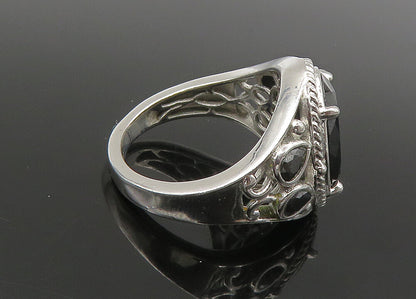 KARIS 925 Sterling Silver  Vintage Faceted Black Spinel Band Ring Sz 7 RG22304