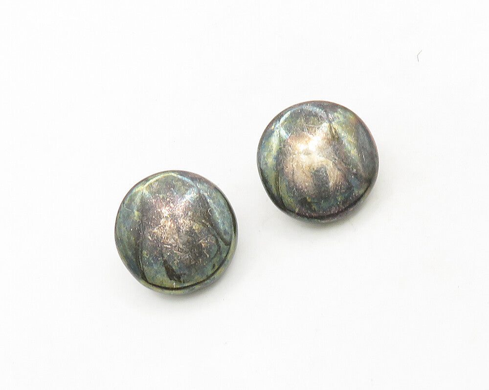 925 Sterling Silver  Vintage Shiny Dark Tone Button Drop Earrings  EG9715