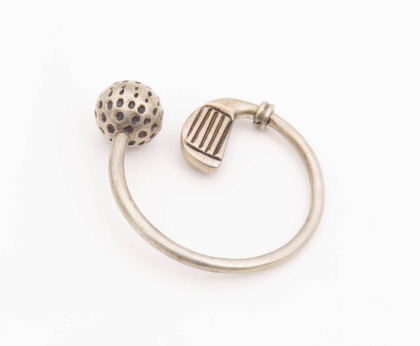 925 Sterling Silver Vintage Key Chain Dark Tone Hokey Stick & Ball  TR3878