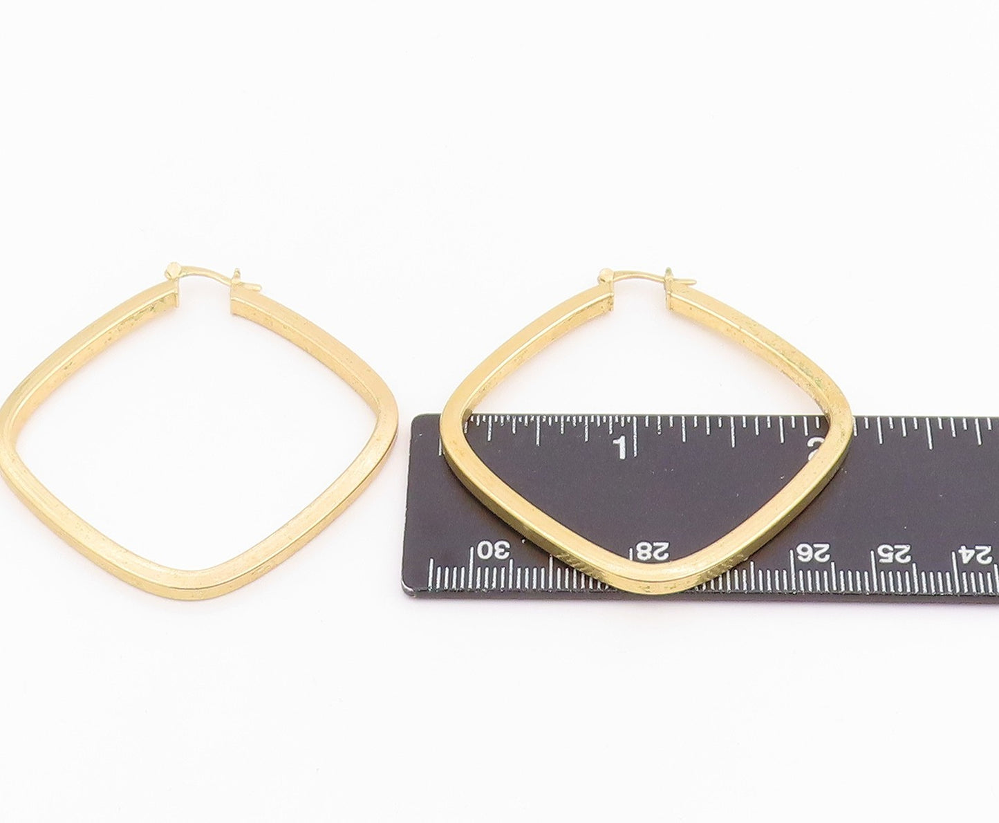 925 Sterling Silver Vintage Earrings Gold Plated Modernist Square Hoop  EG14247